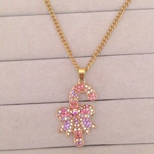 Rose Pink, Violet Purple + Aurora Borealis Gold Crystal Candy Cane Drop Necklace
